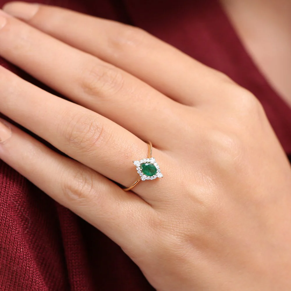 14k Oval Emerald and Diamond Bellarina Ring - Image 6