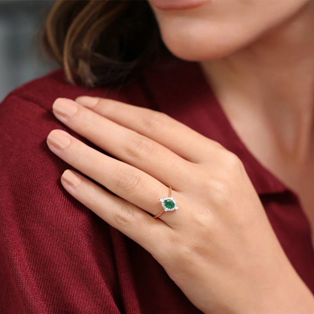 14k Oval Emerald and Diamond Bellarina Ring - Image 7