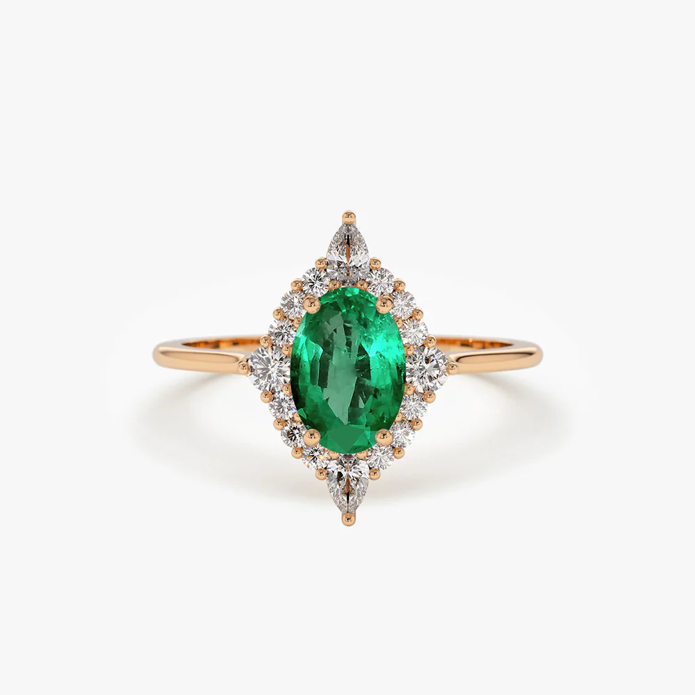14k Oval Emerald and Diamond Bellarina Ring - Image 8