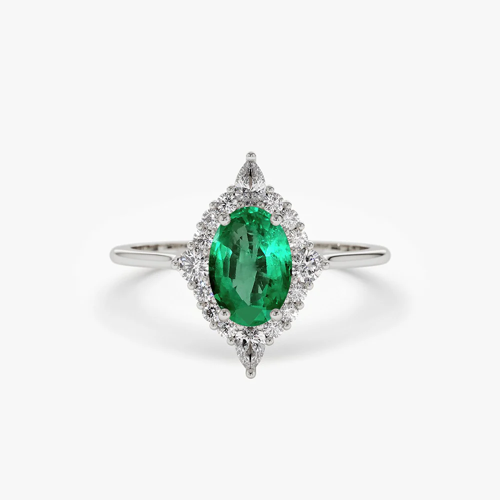 14k Oval Emerald and Diamond Bellarina Ring - Image 9