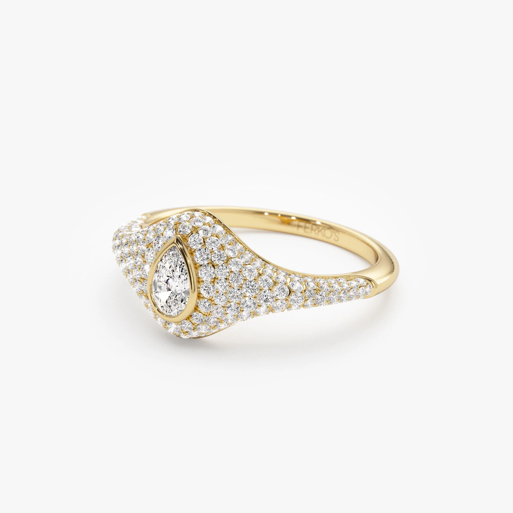 14K Pave Setting Pear Shaped Diamond Signet Ring - Image 6