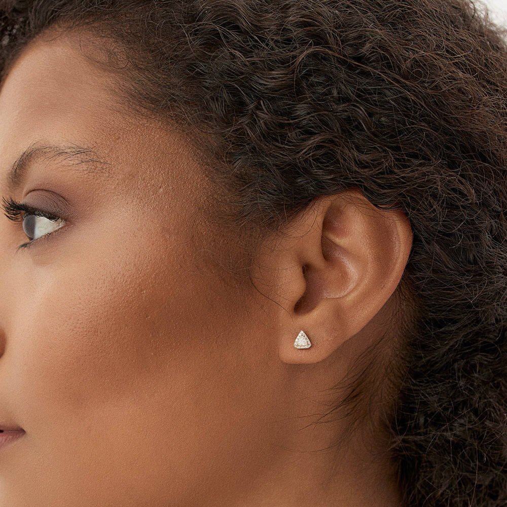 14k Petite Trillion Diamond Studs with Halo Setting - Image 3