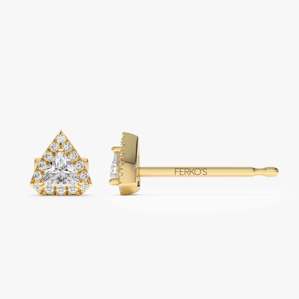 14k Petite Trillion Diamond Studs with Halo Setting - Image 6