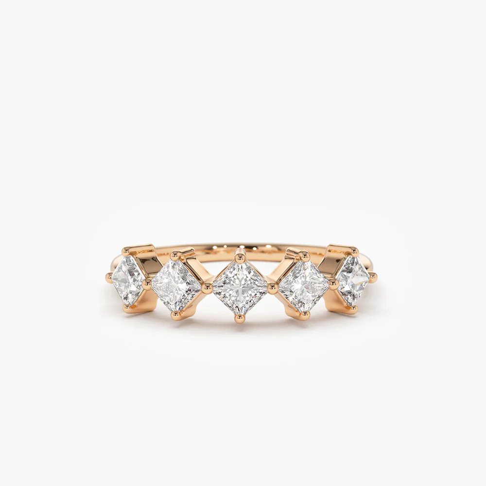 14k Princess Cut 5 Stone Diamond Wedding Ring - Image 5