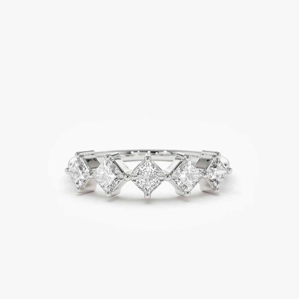 14k Princess Cut 5 Stone Diamond Wedding Ring - Image 6