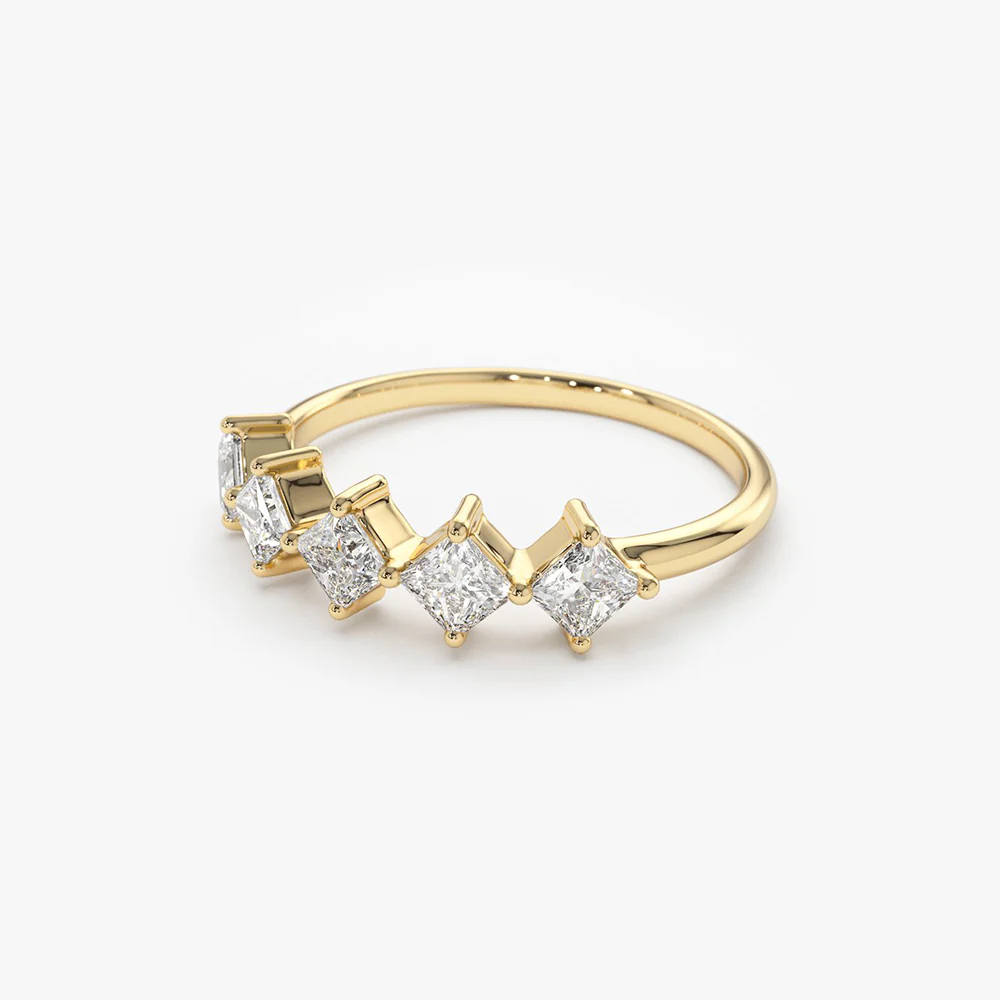 14k Princess Cut 5 Stone Diamond Wedding Ring - Image 7