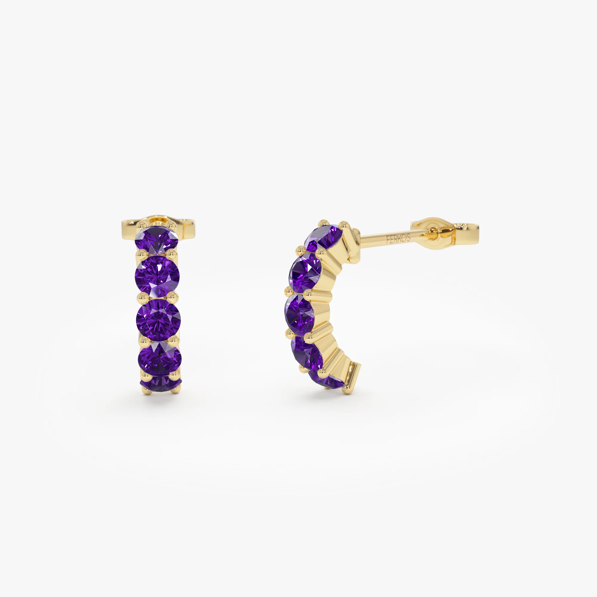 14K Prong Set Amethyst Half Hoops