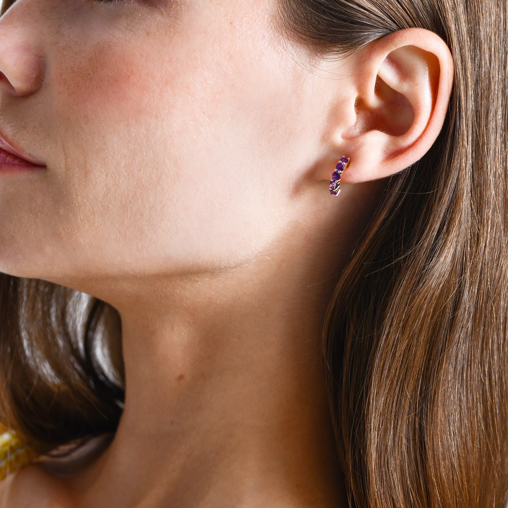 14K Prong Set Amethyst Half Hoops - Image 3