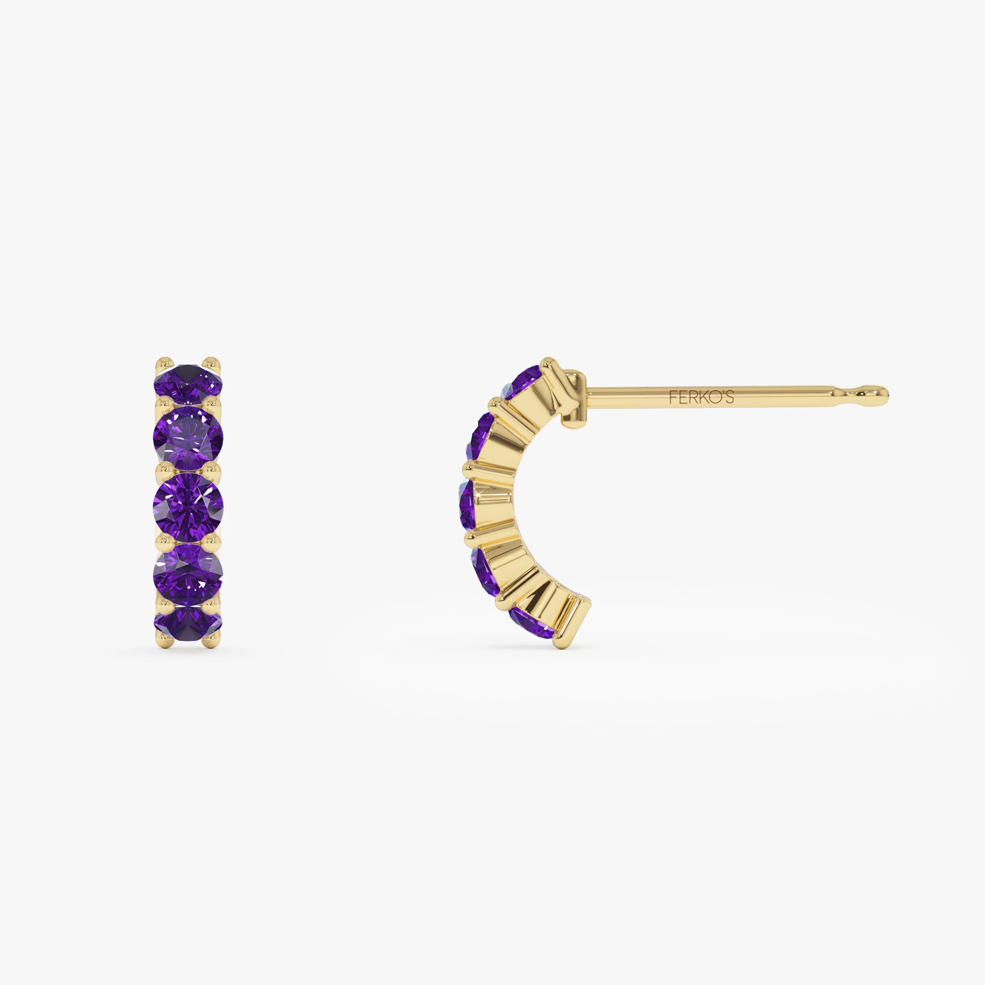 14K Prong Set Amethyst Half Hoops - Image 4
