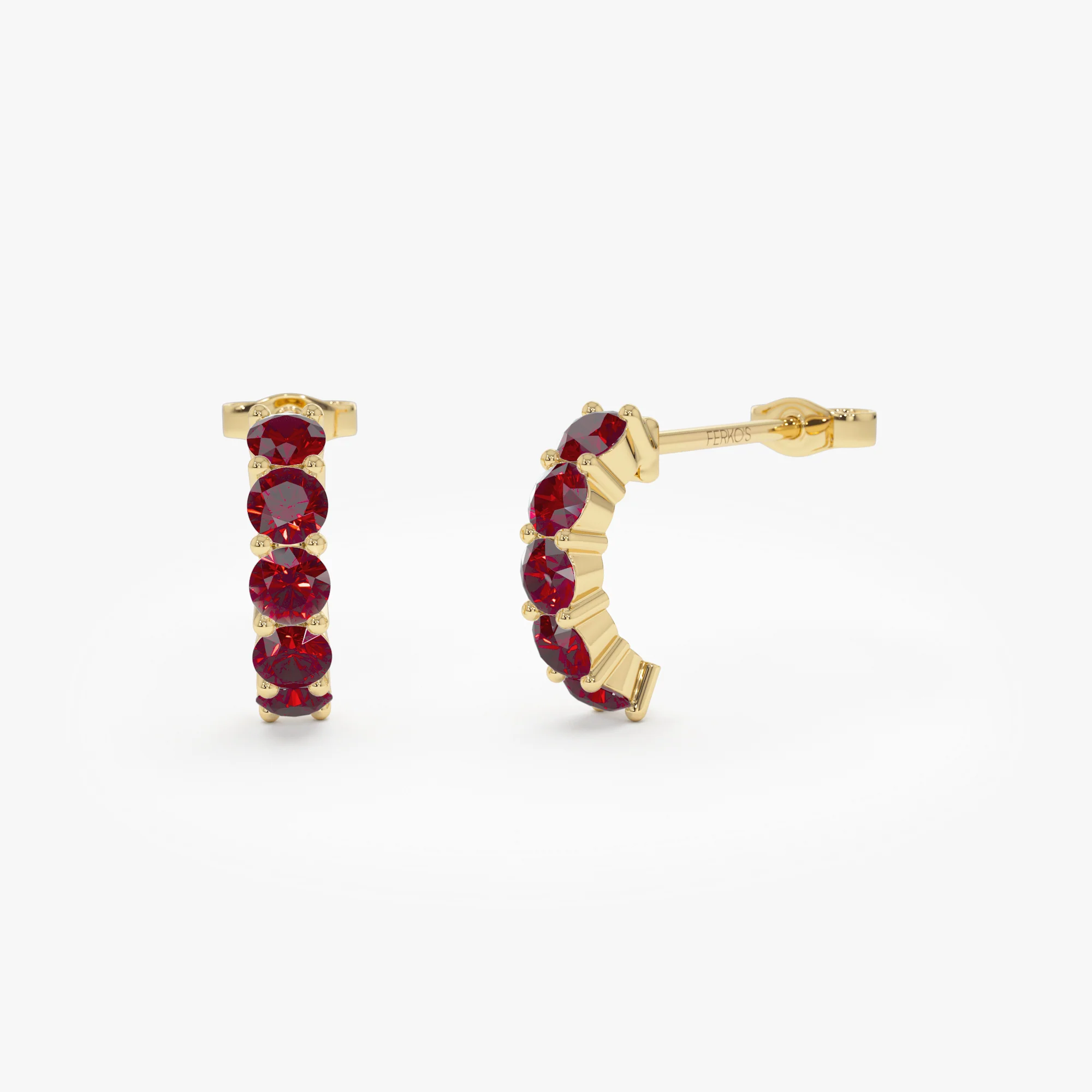 14K Prong Set Garnet Half Hoops