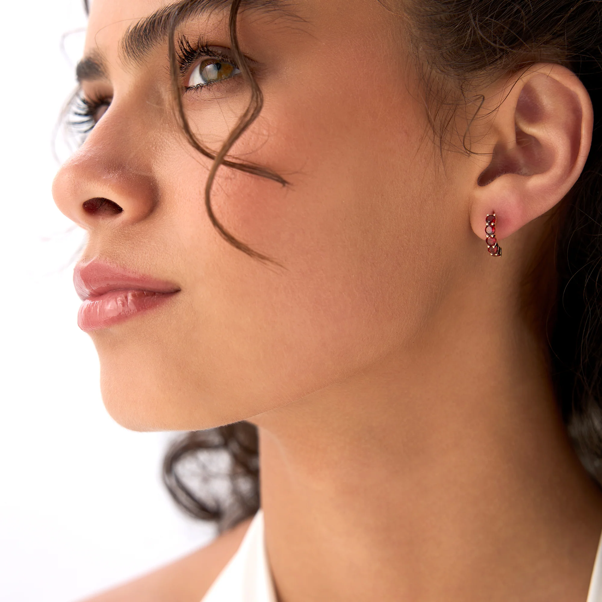 14K Prong Set Garnet Half Hoops - Image 2