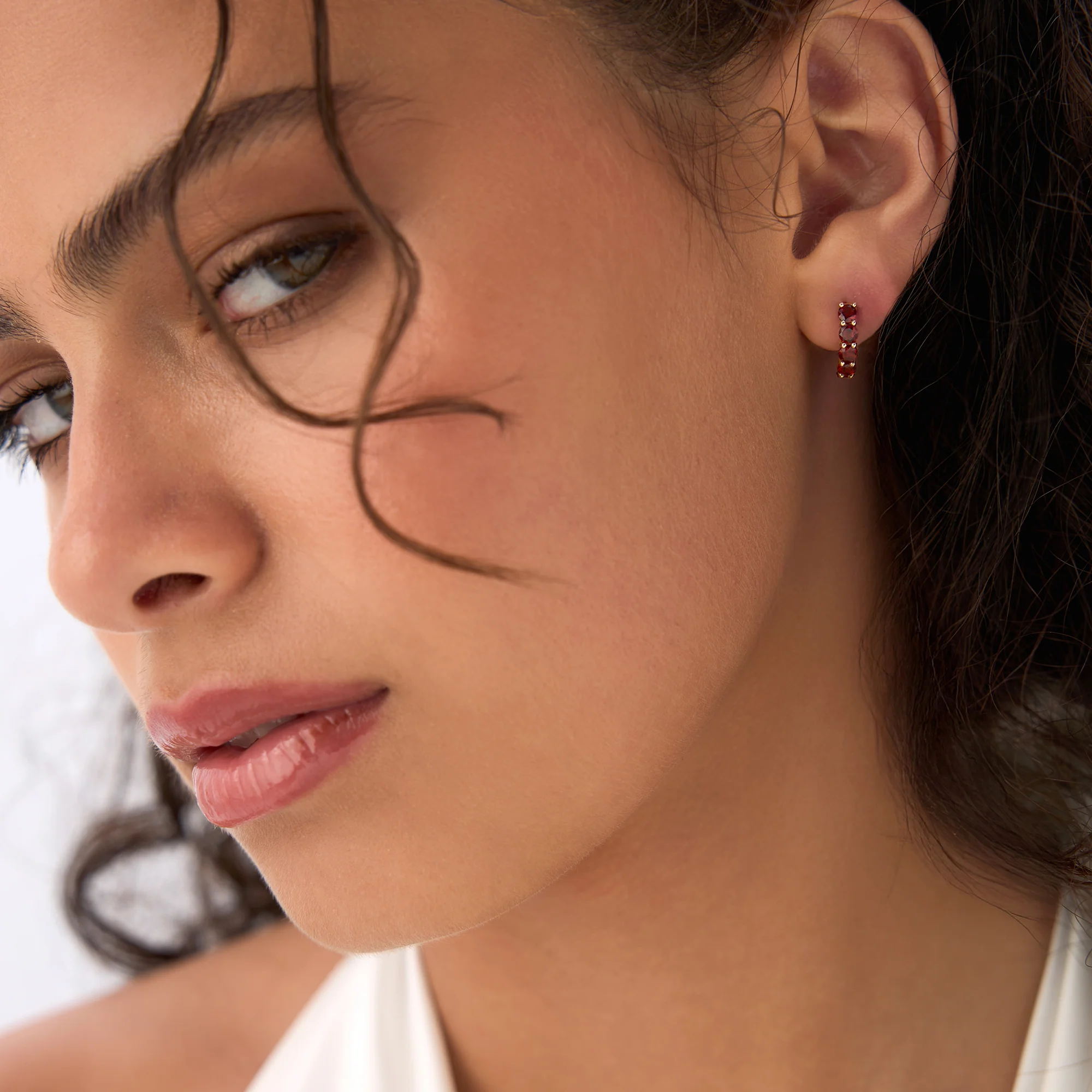 14K Prong Set Garnet Half Hoops - Image 4