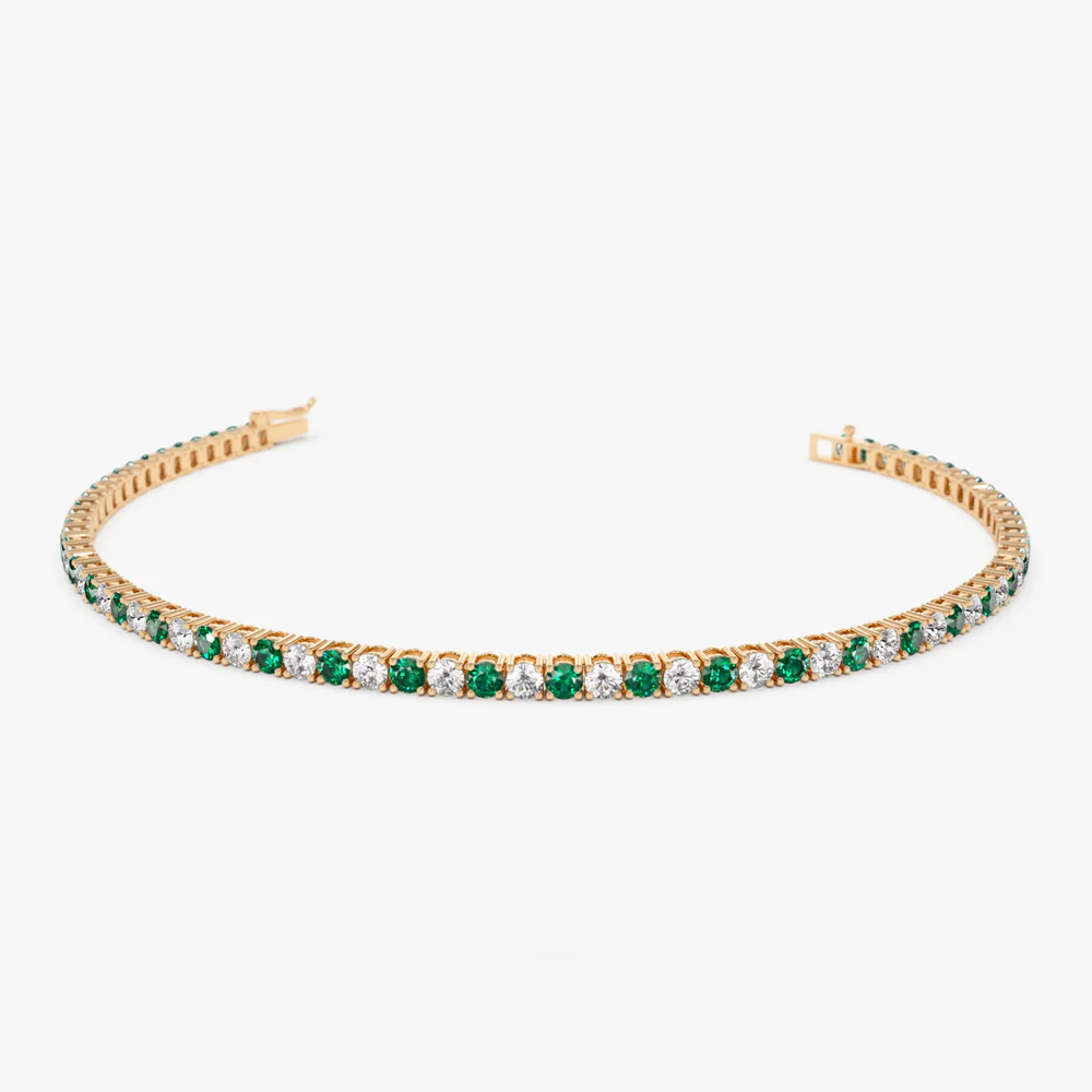 14k Prong Setting Diamond and Emerald Tennis Bracelet - Image 5