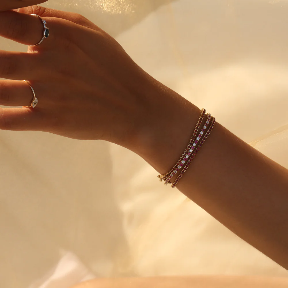 14k Prong Setting Diamond and Ruby Tennis Bracelet - Image 3