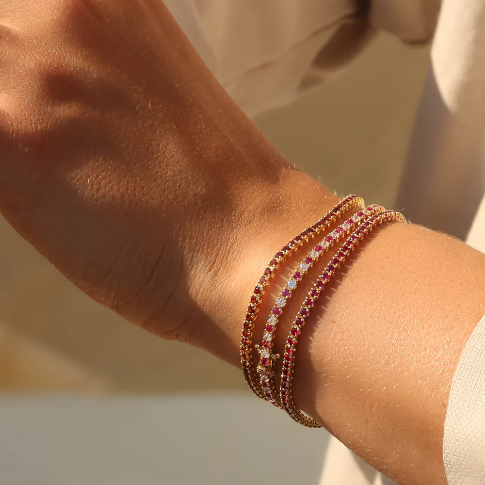 14k Prong Setting Diamond and Ruby Tennis Bracelet - Image 4
