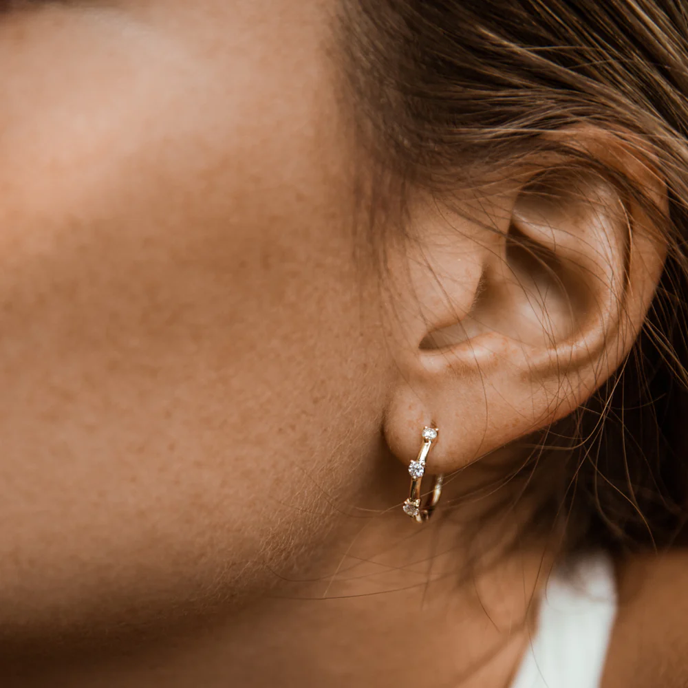 14k Prong Setting Diamond Hoop Earrings - Image 6