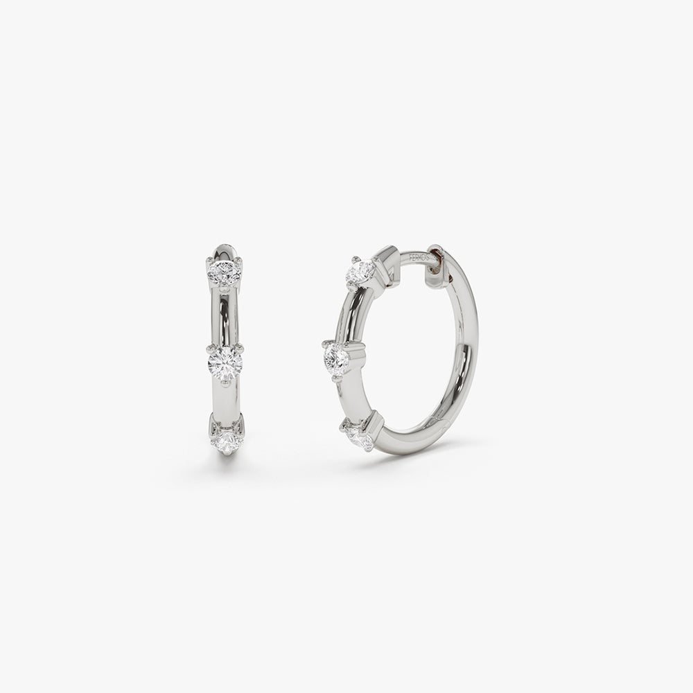 14k Prong Setting Diamond Hoop Earrings - Image 8