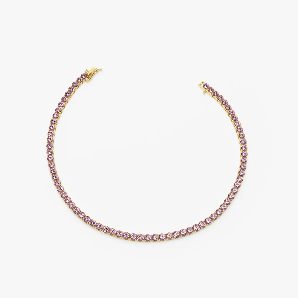 14k Prong Setting Pink Tourmaline Tennis Bracelet - Image 6