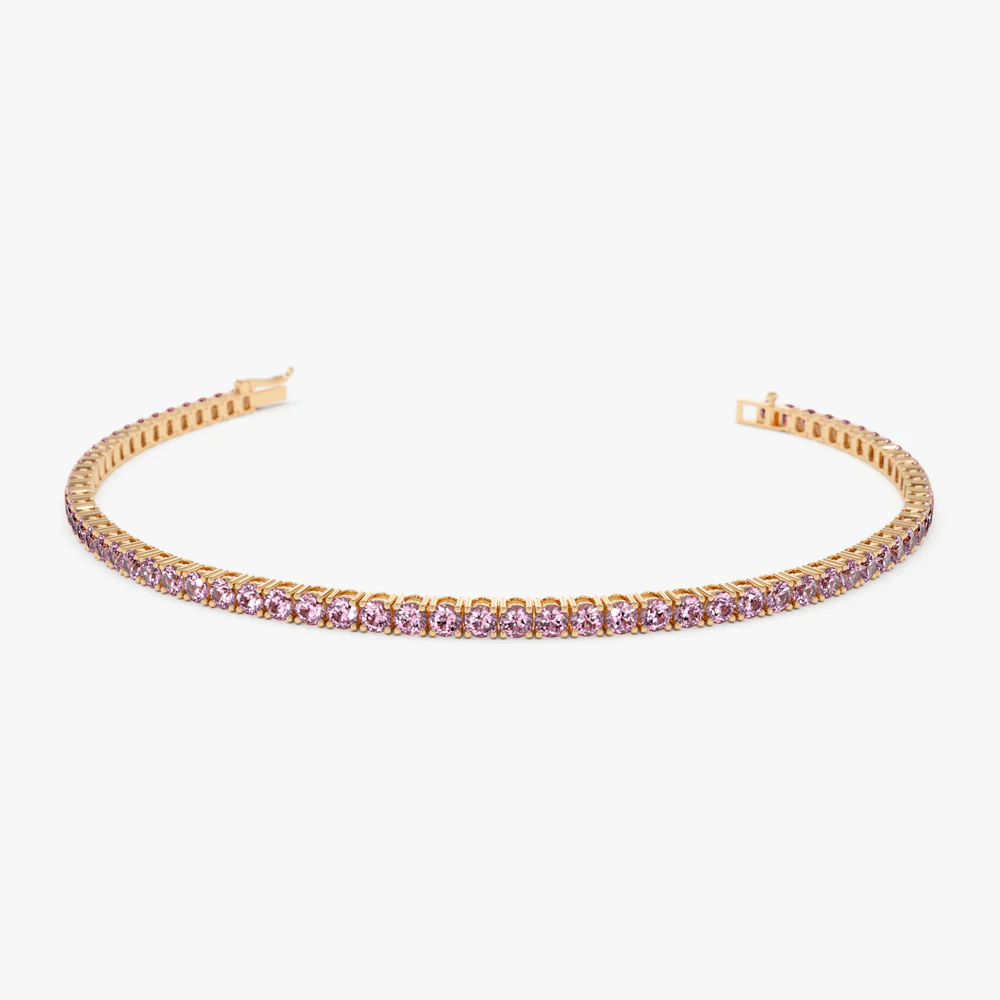 14k Prong Setting Pink Tourmaline Tennis Bracelet - Image 7