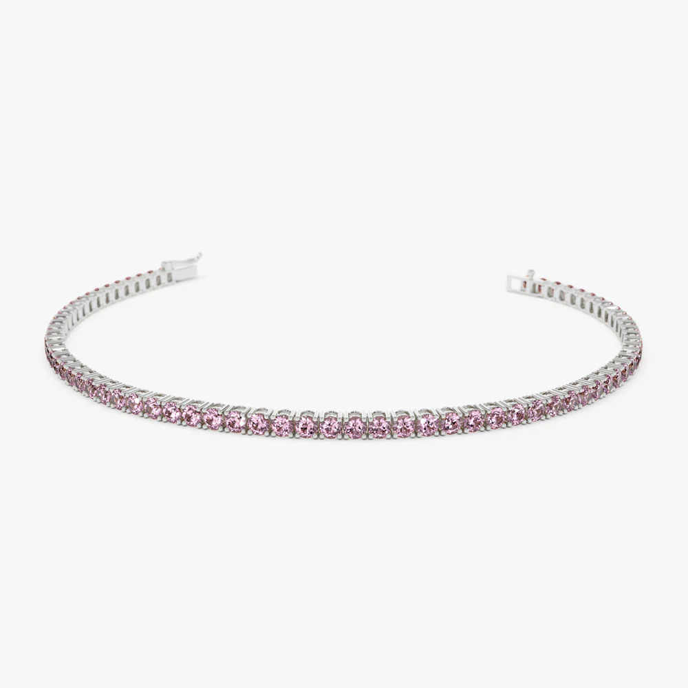 14k Prong Setting Pink Tourmaline Tennis Bracelet - Image 8