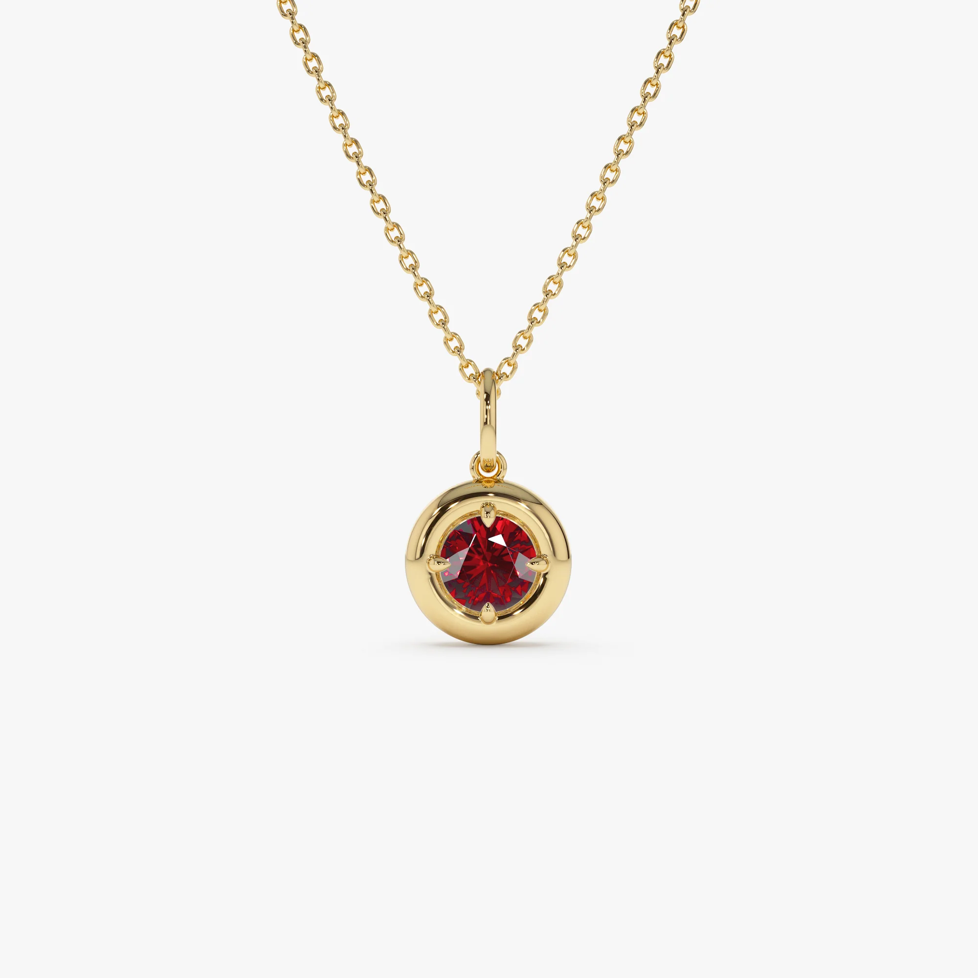14K Prong Setting Round Garnet Charm Necklace