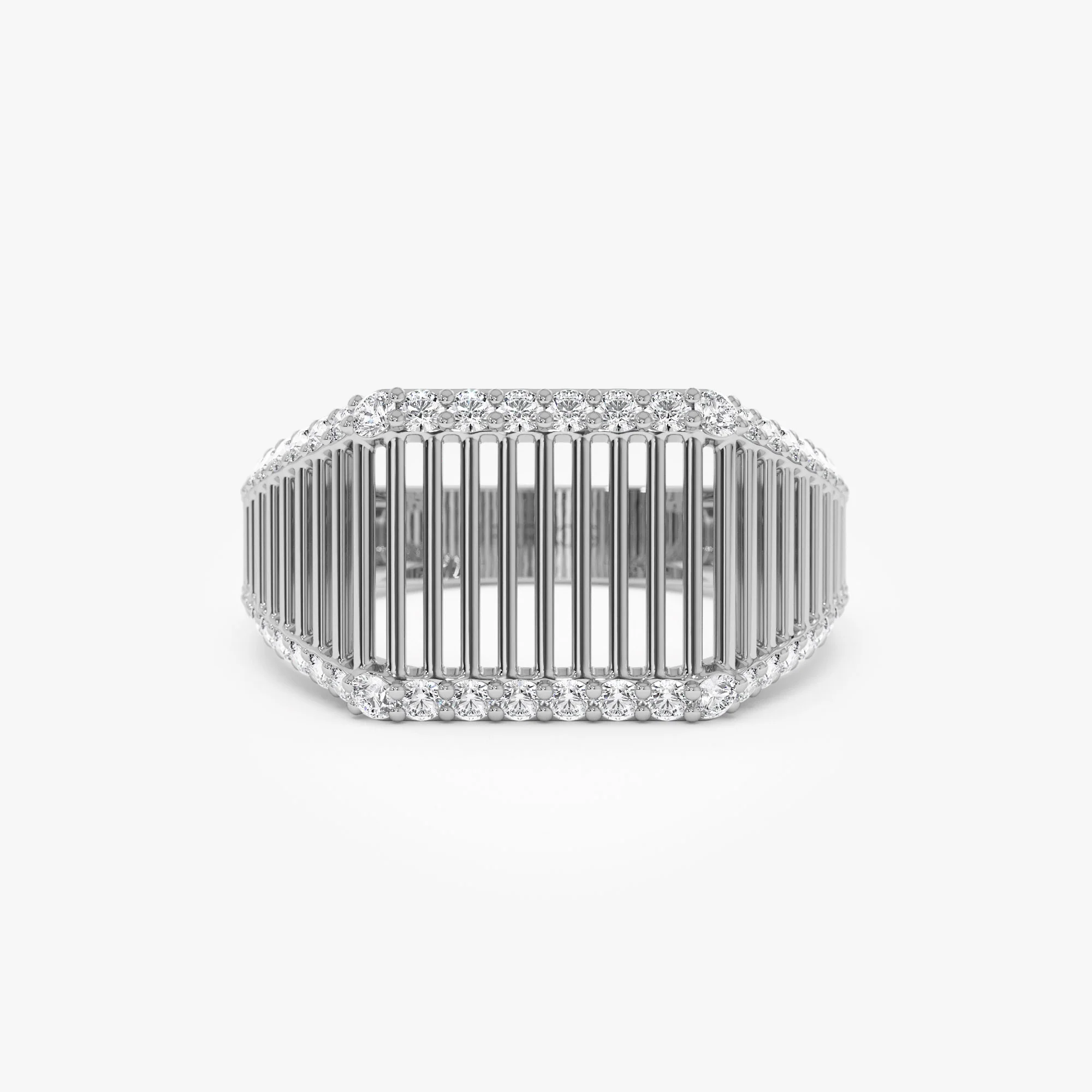 14k Ribbed Unique Design Diamond Signet Ring - Image 8
