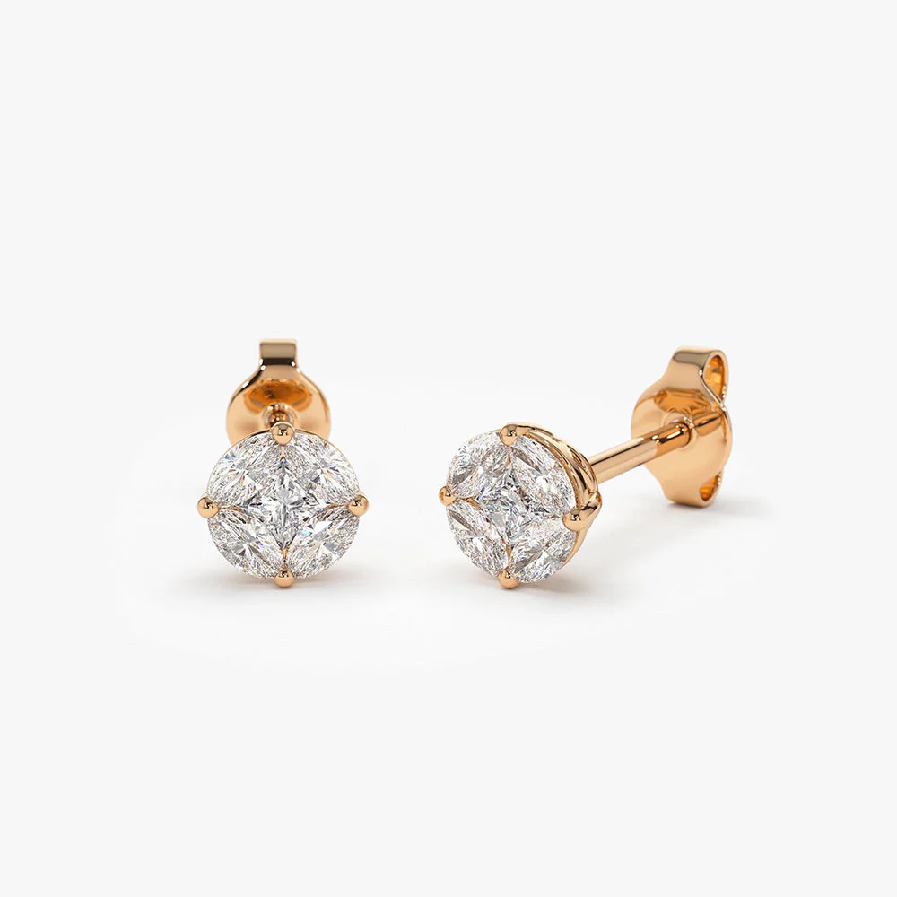 14k Rose 5MM Illusion Setting Diamond Studs