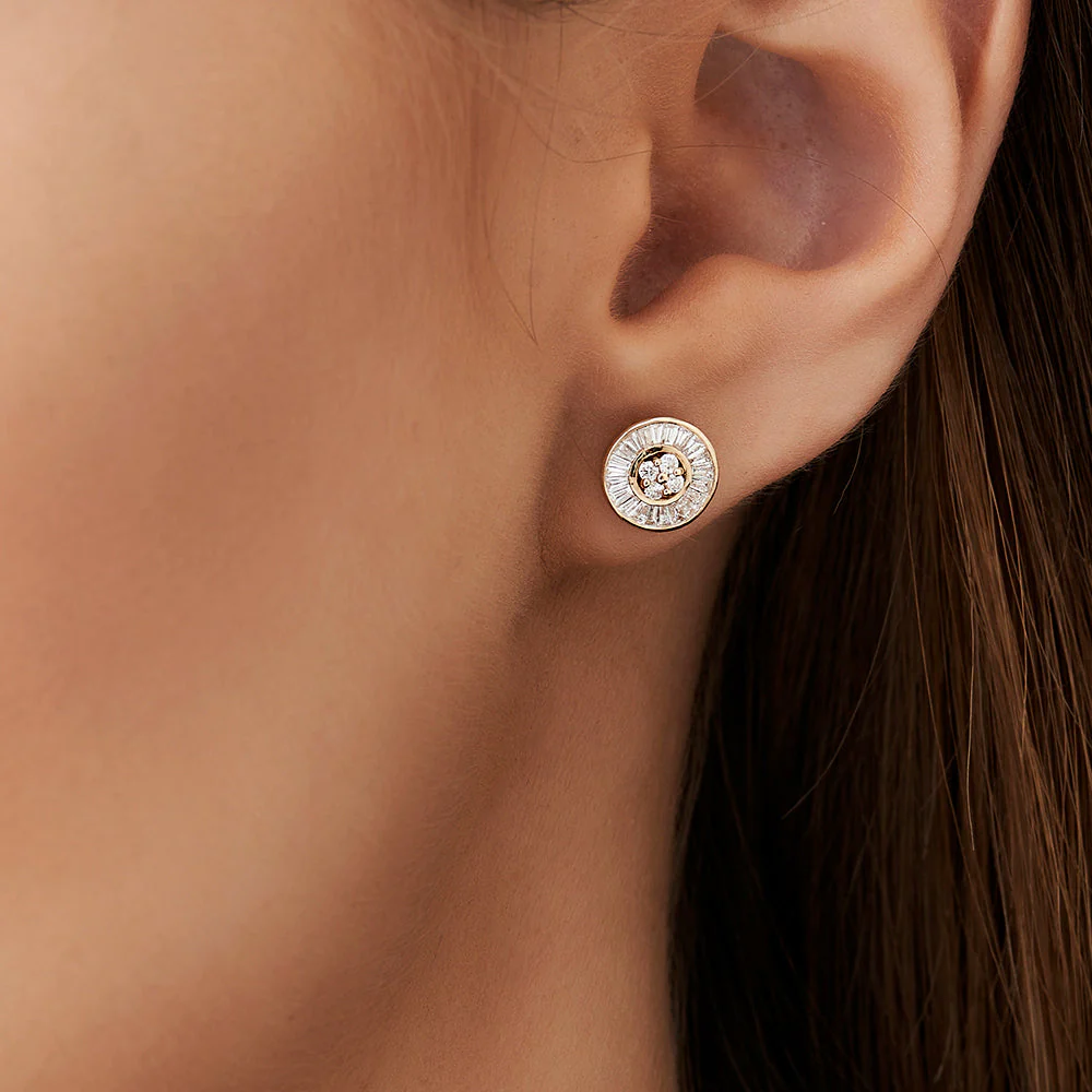 14k Rose Baguette Diamond Channel Setting Disc Diamond Studs - Image 2