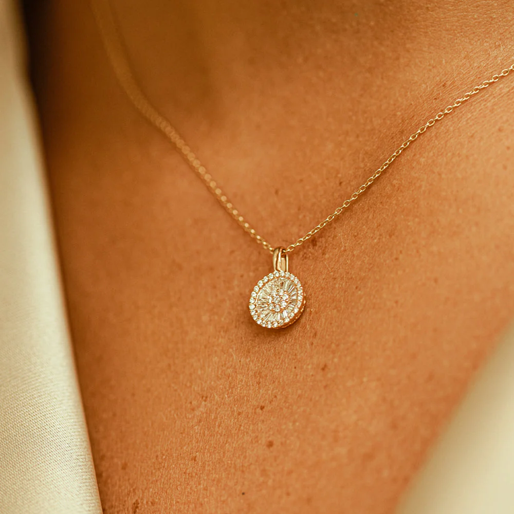 14K Rose Baguette Diamond Disc Cluster Necklace - Image 2