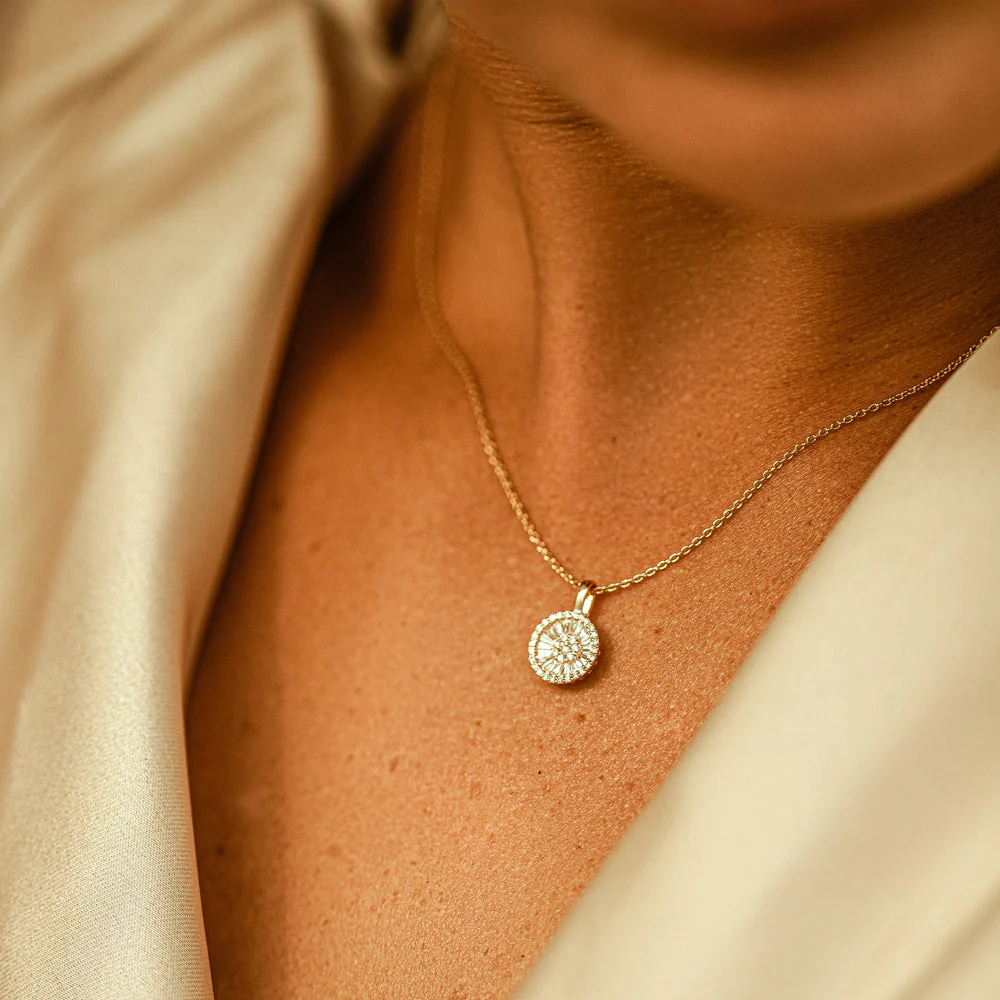 14K Rose Baguette Diamond Disc Cluster Necklace - Image 3