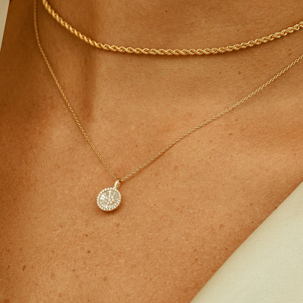 14K Rose Baguette Diamond Disc Cluster Necklace - Image 4