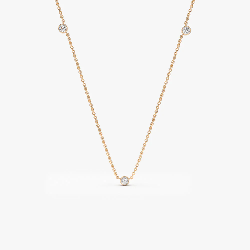 14K Rose Bezel Setting Diamond by the Yard Necklace