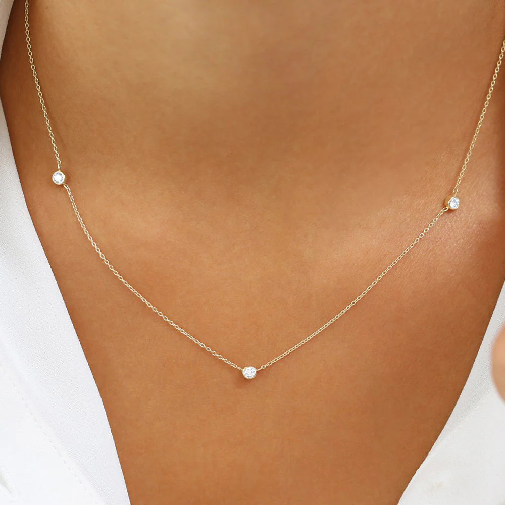 14K Rose Bezel Setting Diamond by the Yard Necklace - Image 2