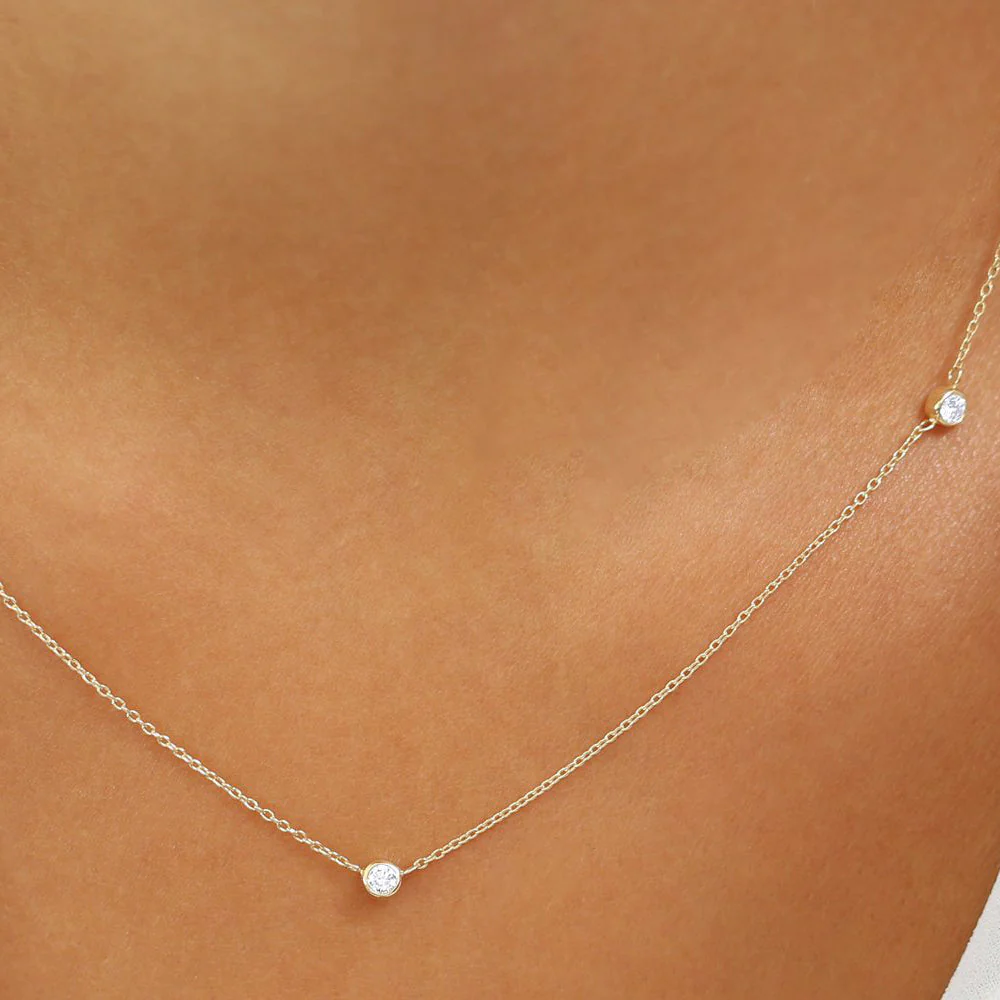 14K Rose Bezel Setting Diamond by the Yard Necklace - Image 3
