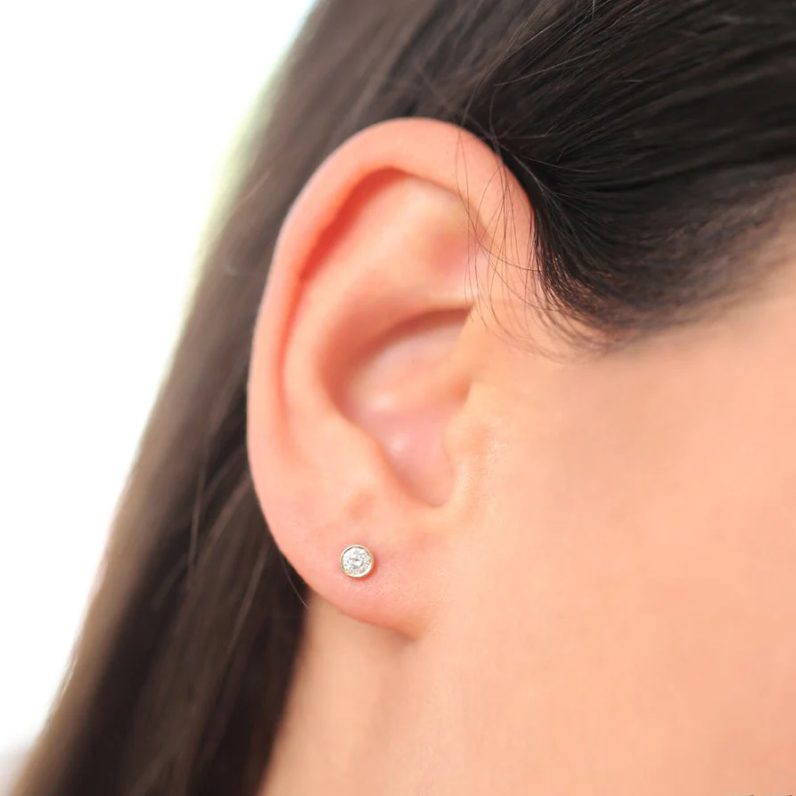 14K Rose Bezel Setting Round Diamond Studs - Image 2