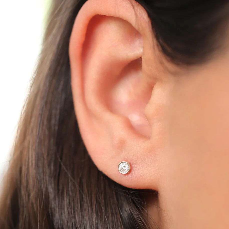 14K Rose Bezel Setting Round Diamond Studs - Image 3