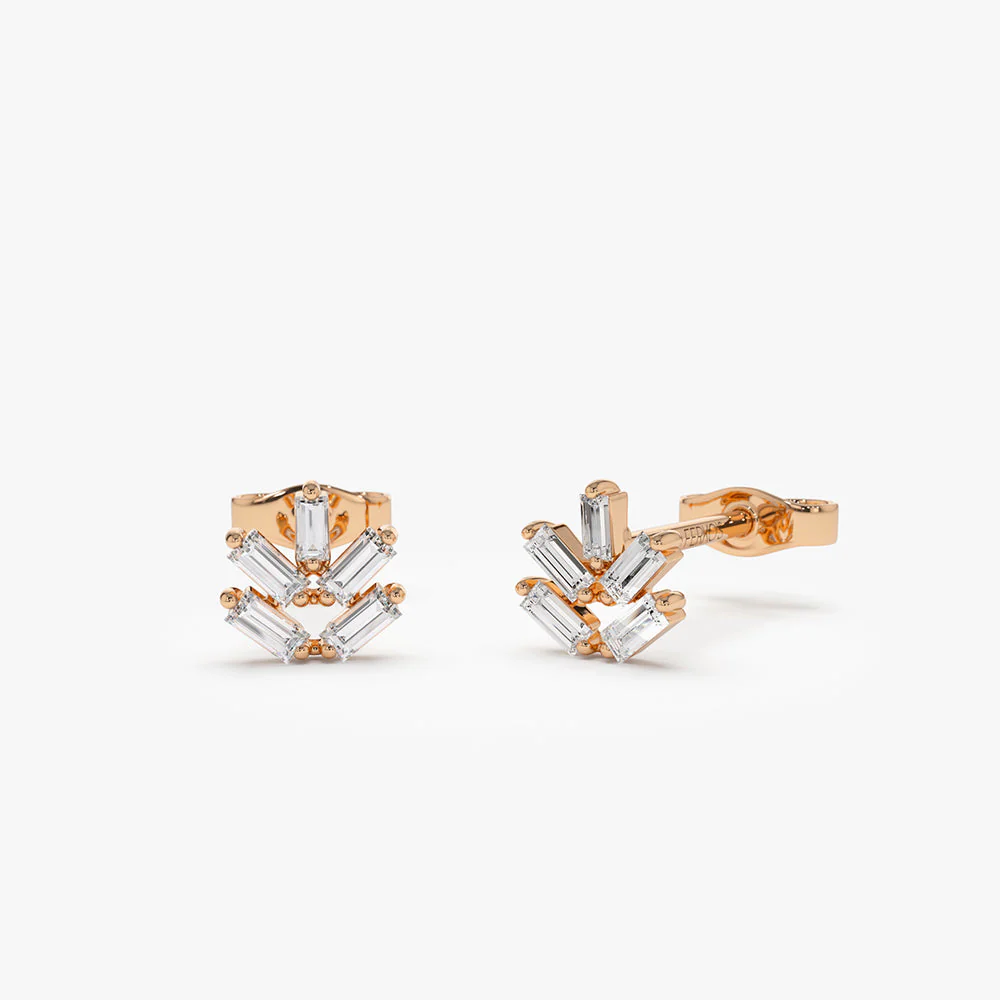 14k Rose Dainty Minimal Baguette Diamond Studs