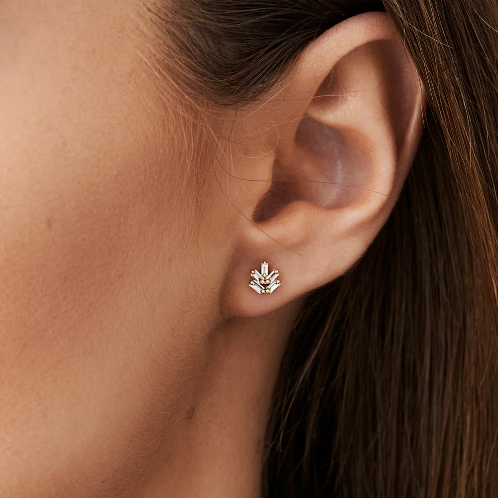14k Rose Dainty Minimal Baguette Diamond Studs - Image 2