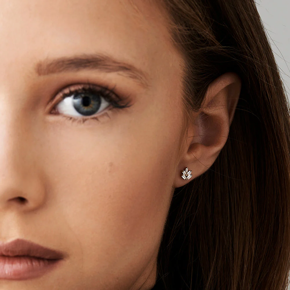 14k Rose Dainty Minimal Baguette Diamond Studs - Image 3