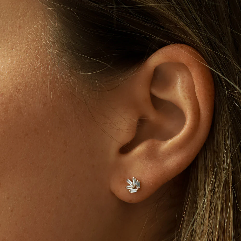 14k Rose Dainty Minimal Baguette Diamond Studs - Image 4