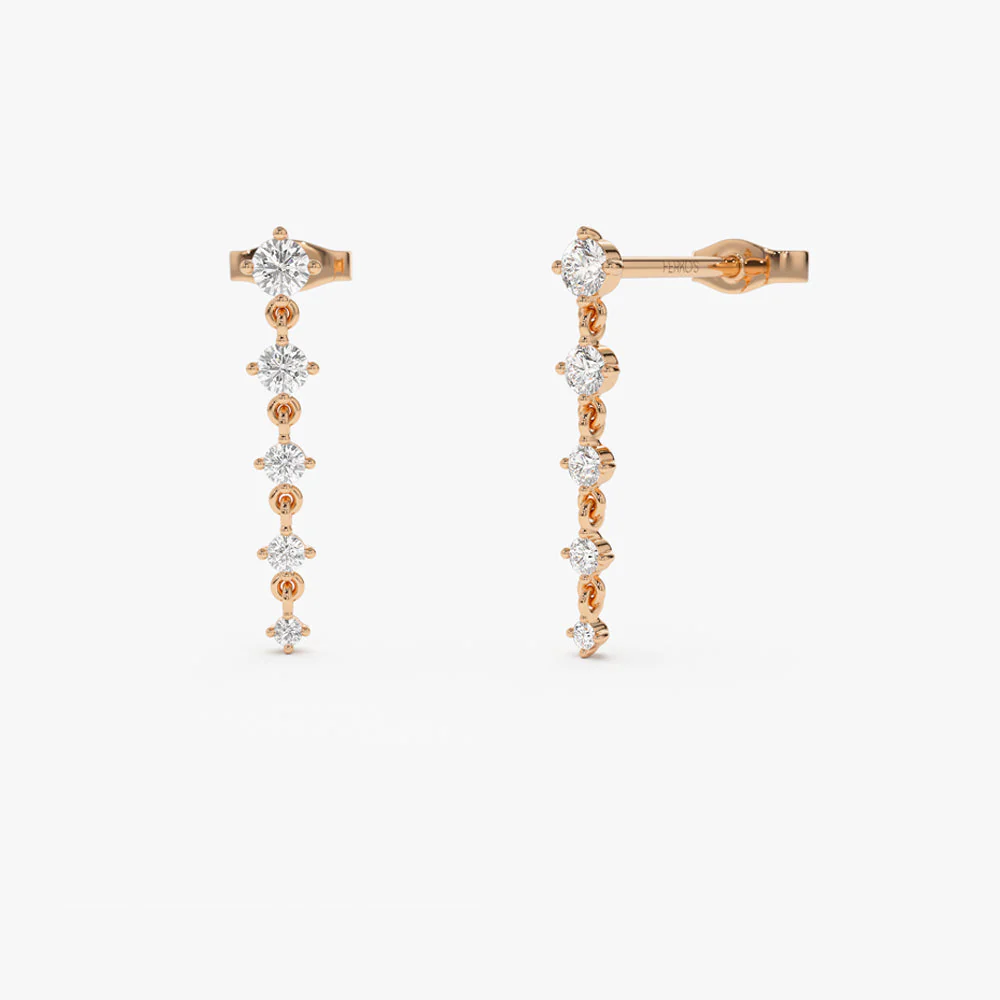 14k Rose Dangling 4 Prong Diamond Drop Earrings