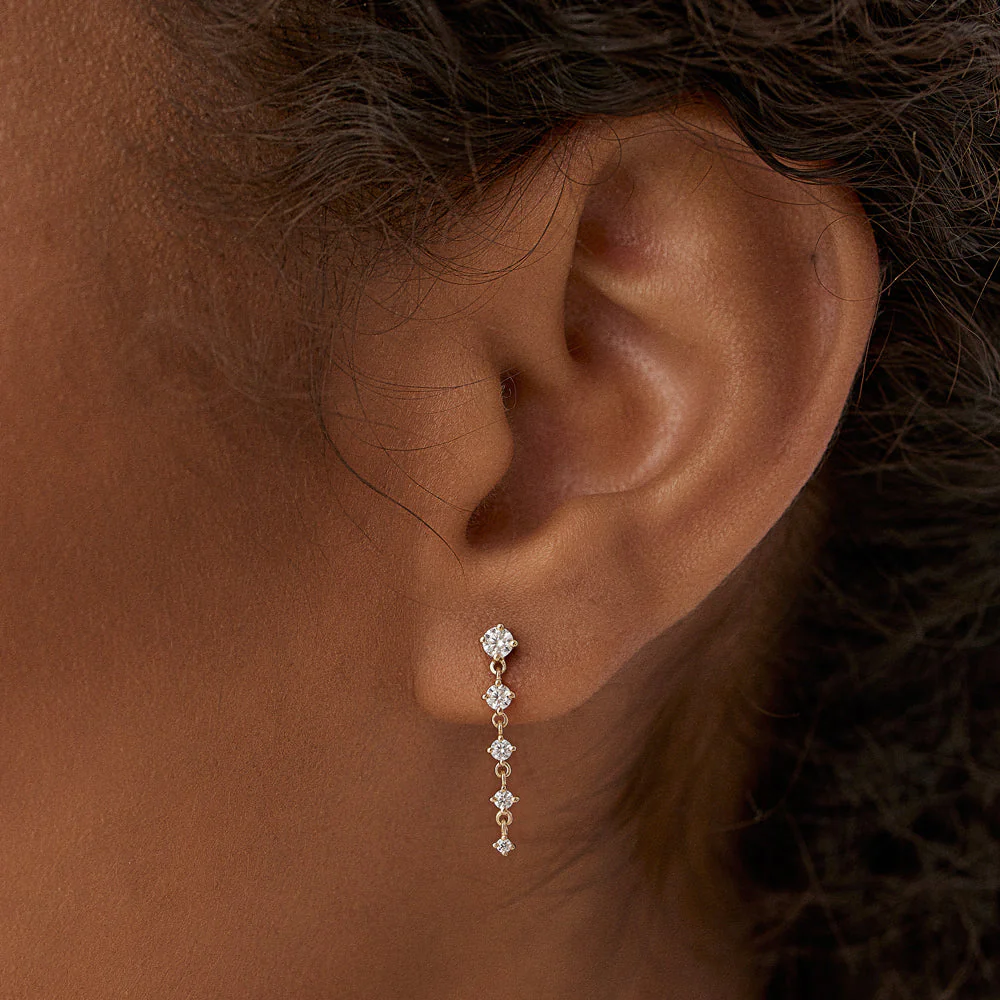 14k Rose Dangling 4 Prong Diamond Drop Earrings - Image 2