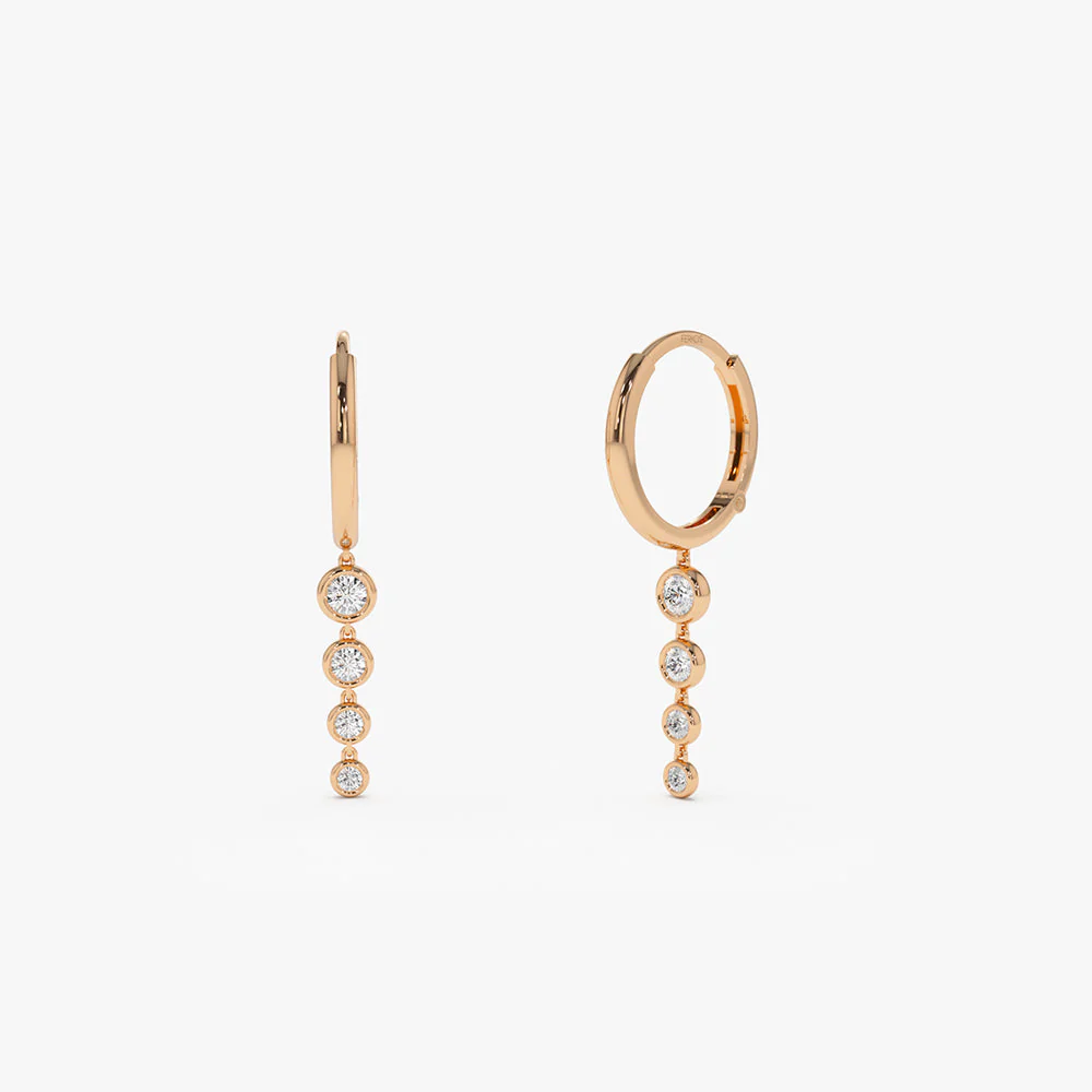14k Rose Dangling Diamond Drop Earrings