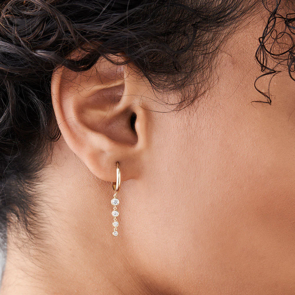 14k Rose Dangling Diamond Drop Earrings - Image 2
