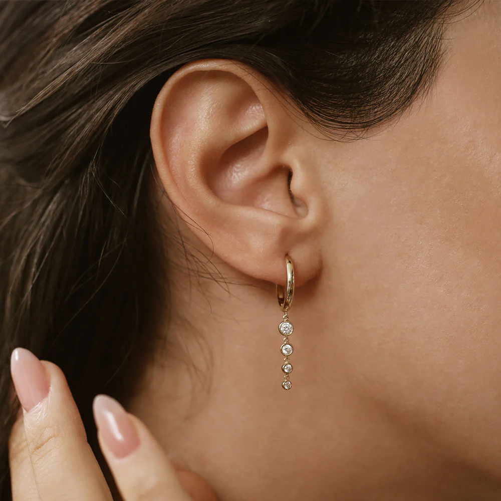 14k Rose Dangling Diamond Drop Earrings - Image 3