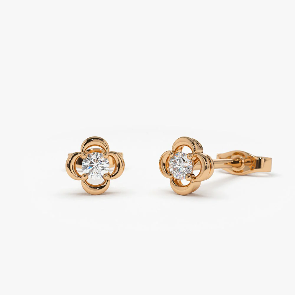14k Rose Diamond Clover Earrings