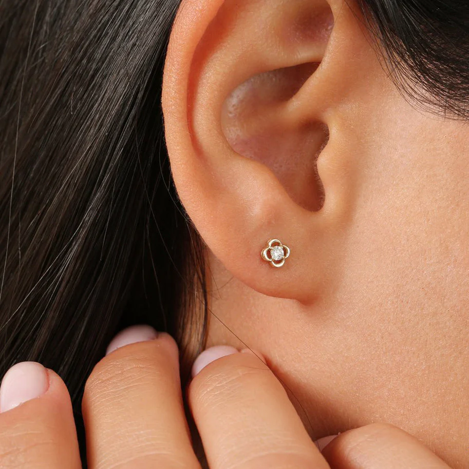 14k Rose Diamond Clover Earrings - Image 2