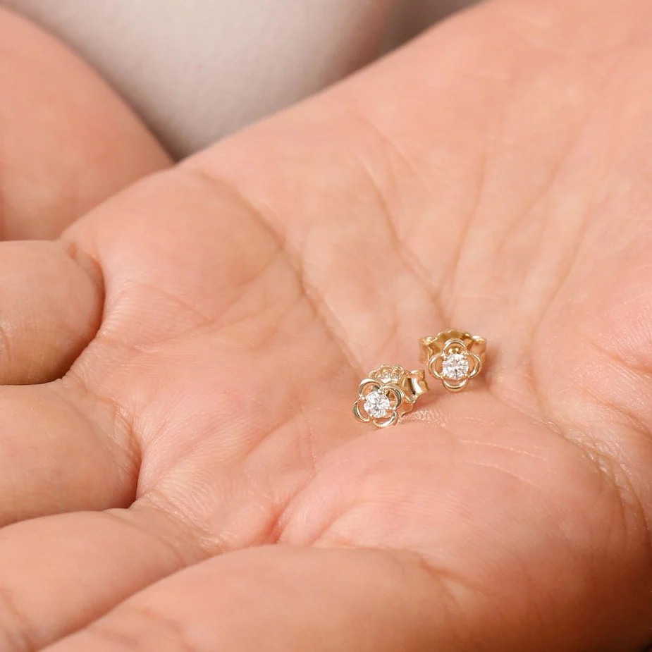 14k Rose Diamond Clover Earrings - Image 3