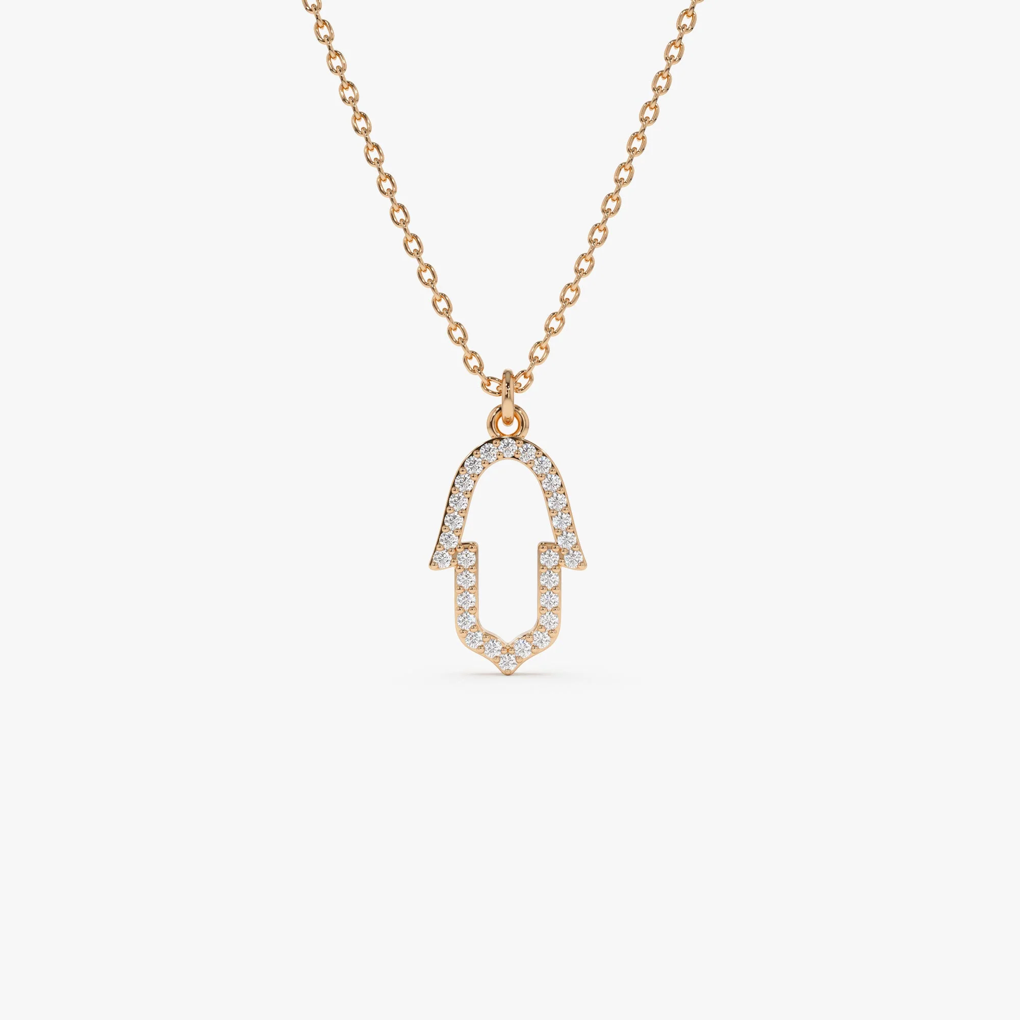 14k Rose Diamond Hamsa Necklace