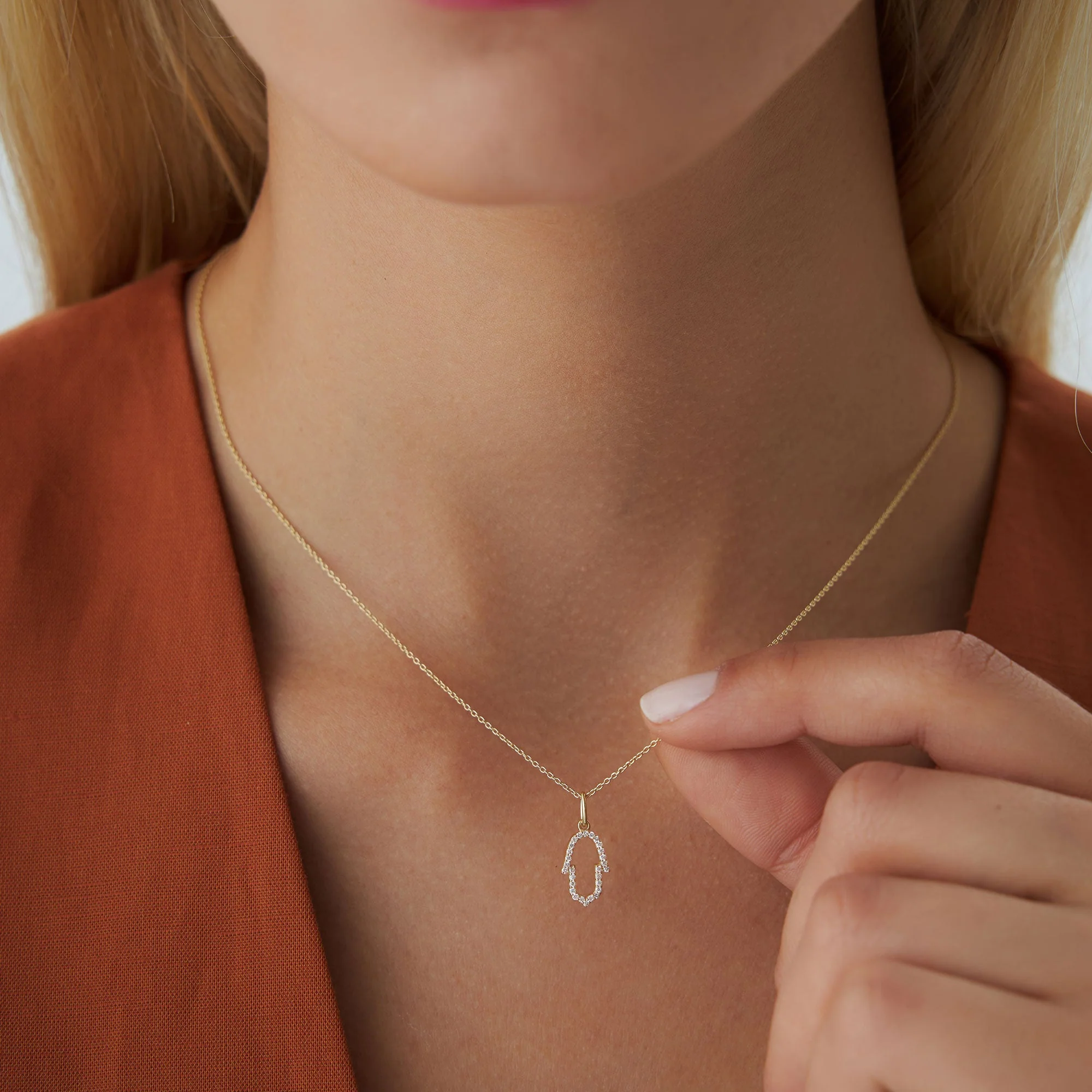 14k Rose Diamond Hamsa Necklace - Image 2
